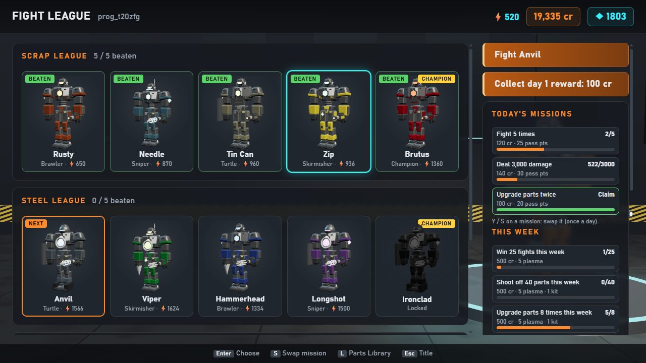 The league ladder with daily missions and the season pass